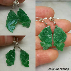 Green color jade silver earrings