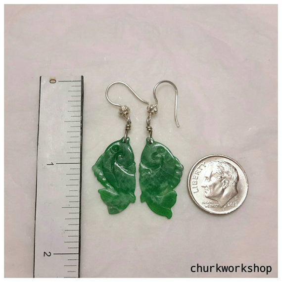 Green color jade silver earrings