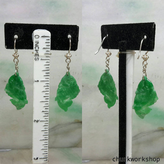 Green color jade silver earrings