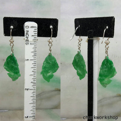 Green color jade silver earrings