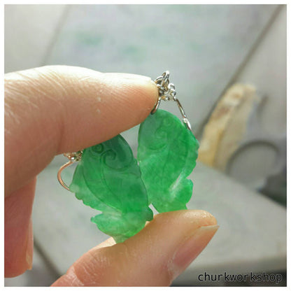 Green color jade silver earrings