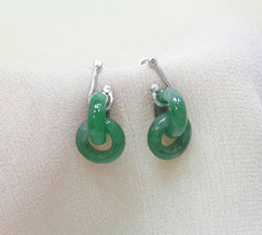 Jadeite earrings, dangling jade earrings, green jade earrings, gold jade earrings