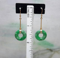 14K natural color jade earrings, green jade earrings,