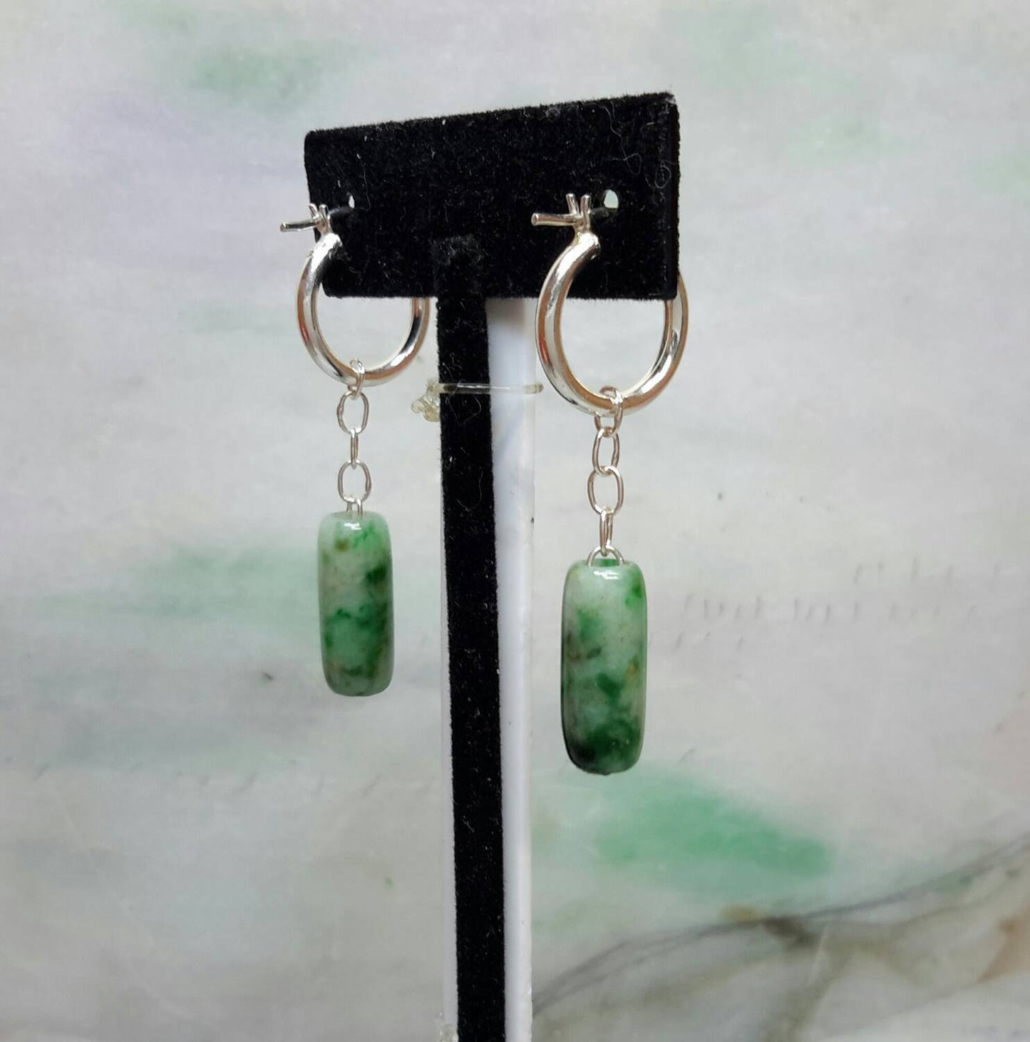 Green jade beads silver earrings
