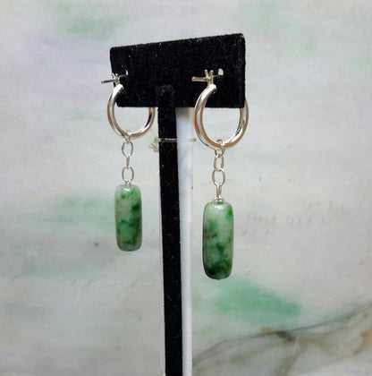 Green jade beads silver earrings