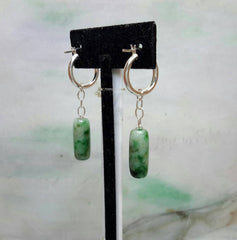 Green jade beads silver earrings