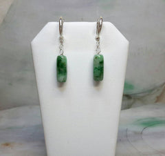 Green jade beads silver earrings