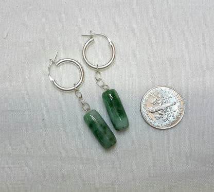 Green jade beads silver earrings