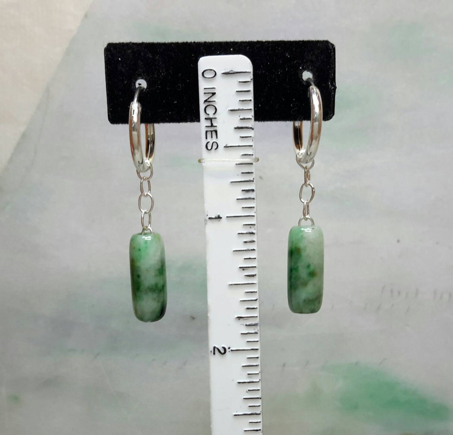 Green jade beads silver earrings
