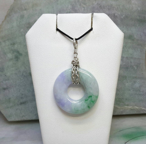 Natural lavender mix green jade pendant, round jade pendant, lavender jade pendant