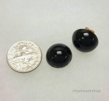 Jade earrings natural black color ear stud