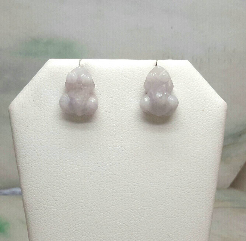 Pale lavender color jade frog earrings