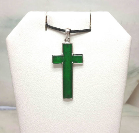 Green jade cross, 18k jade pendant, cross pendant, jade cross