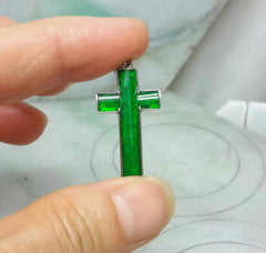 Green jade cross, 18k jade pendant, cross pendant, jade cross