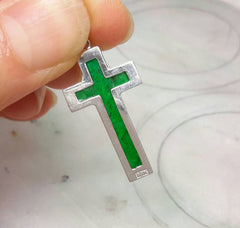 Green jade cross, 18k jade pendant, cross pendant, jade cross
