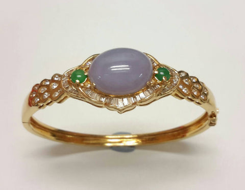 18k yellow gold lavender oval jade bangle