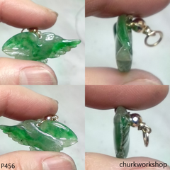 Green jade bird 14K pendant
